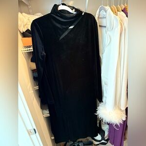 Elie Tahari black velvet midi dress with slit